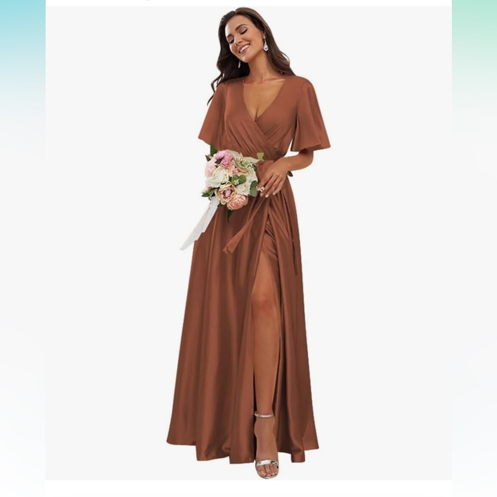 Elegant Rust Satin Dress
